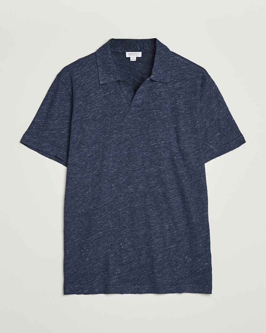 Herre | Pikéer | Sunspel | Linen Polo Shirt Navy Melange