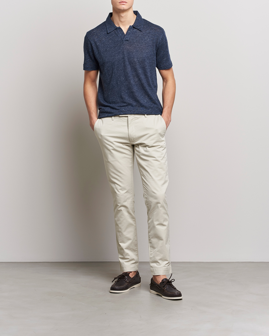 Herre | Pikéer | Sunspel | Linen Polo Shirt Navy Melange