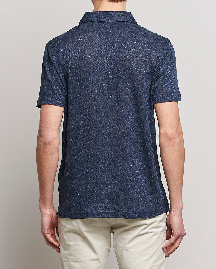 Herre | Pikéer | Sunspel | Linen Polo Shirt Navy Melange