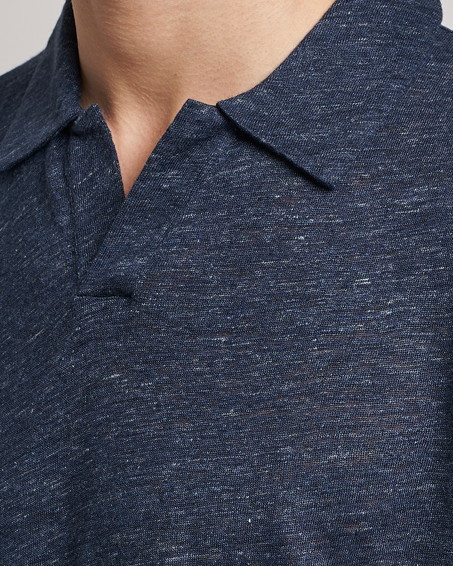 Herre | Pikéer | Sunspel | Linen Polo Shirt Navy Melange