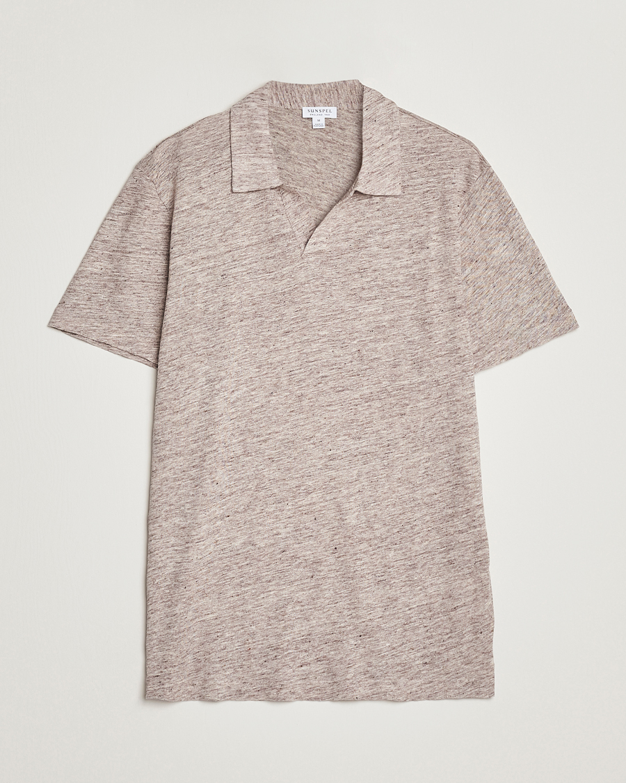 Herre | Pikéer | Sunspel | Linen Polo Shirt Oatmeal Melange