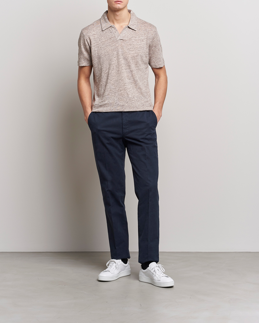 Herre | Pikéer | Sunspel | Linen Polo Shirt Oatmeal Melange