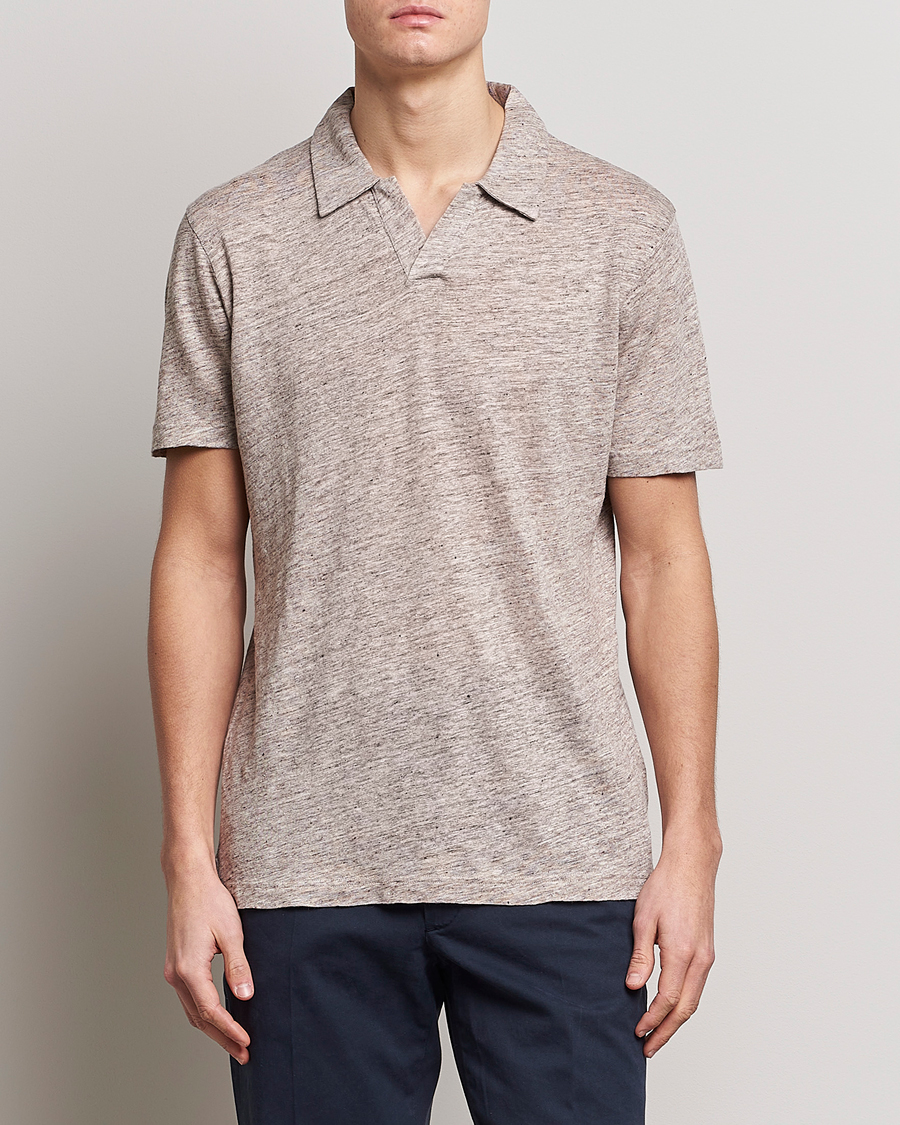 Herre | Pikéer | Sunspel | Linen Polo Shirt Oatmeal Melange