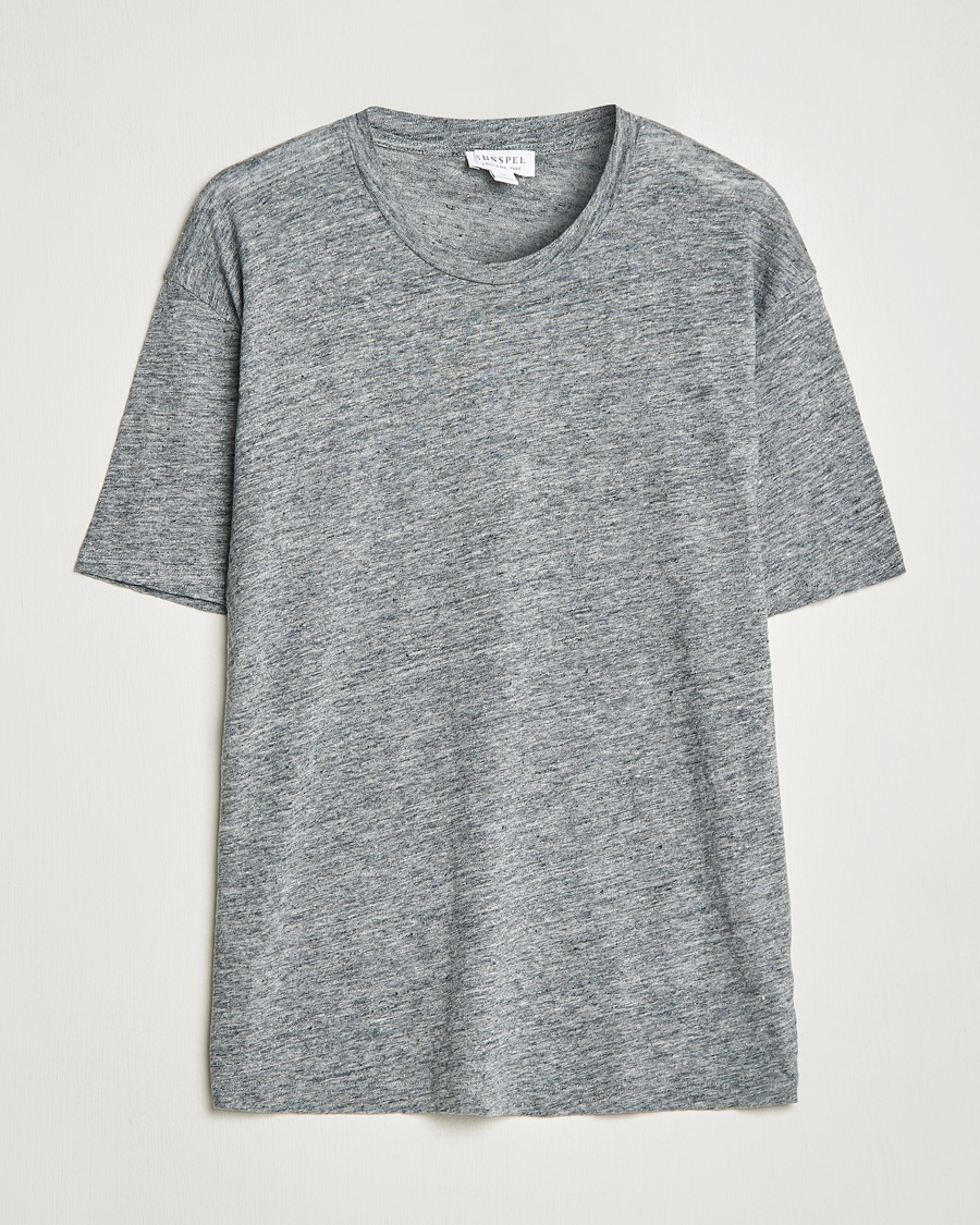 Herre | T-Shirts | Sunspel | Linen T-Shirt Mid Grey Melange