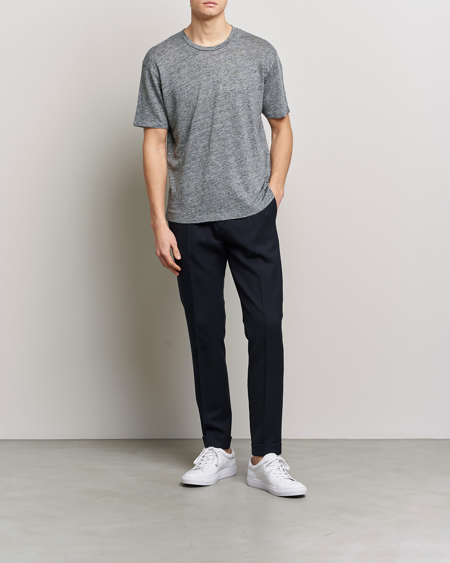 Herre | T-Shirts | Sunspel | Linen T-Shirt Mid Grey Melange