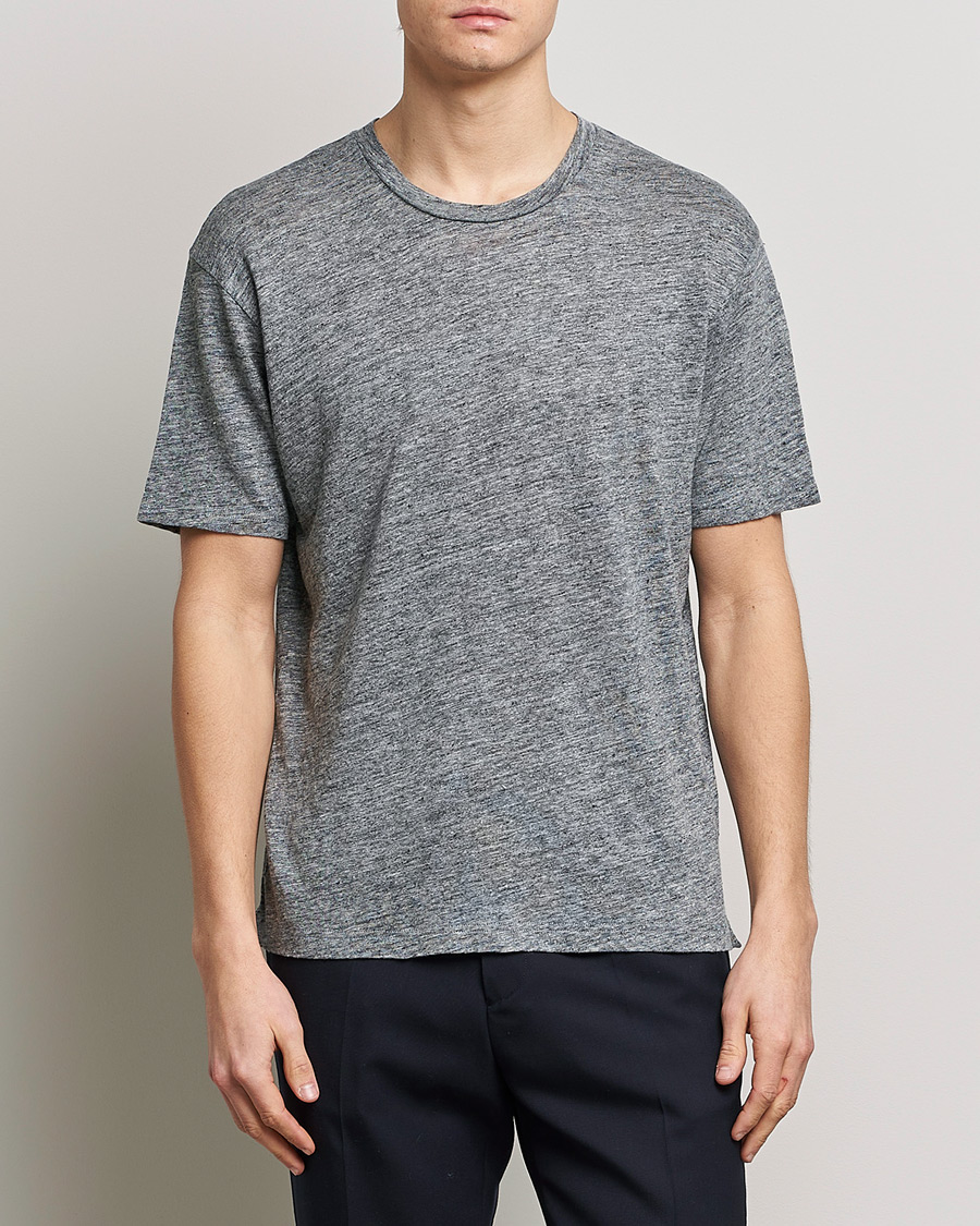 Herre | T-Shirts | Sunspel | Linen T-Shirt Mid Grey Melange