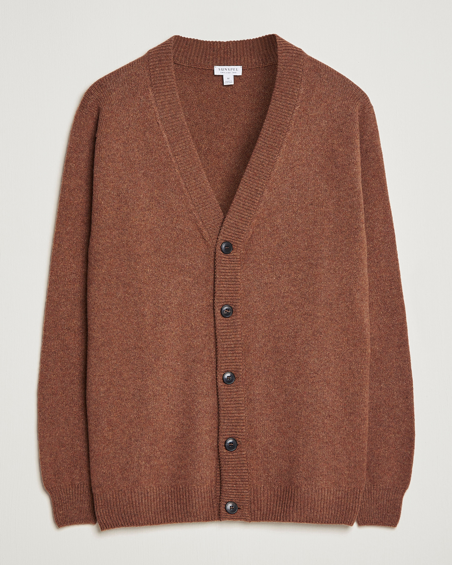 Herre | Gensere | Sunspel | Lambswool Cardigan Pecan