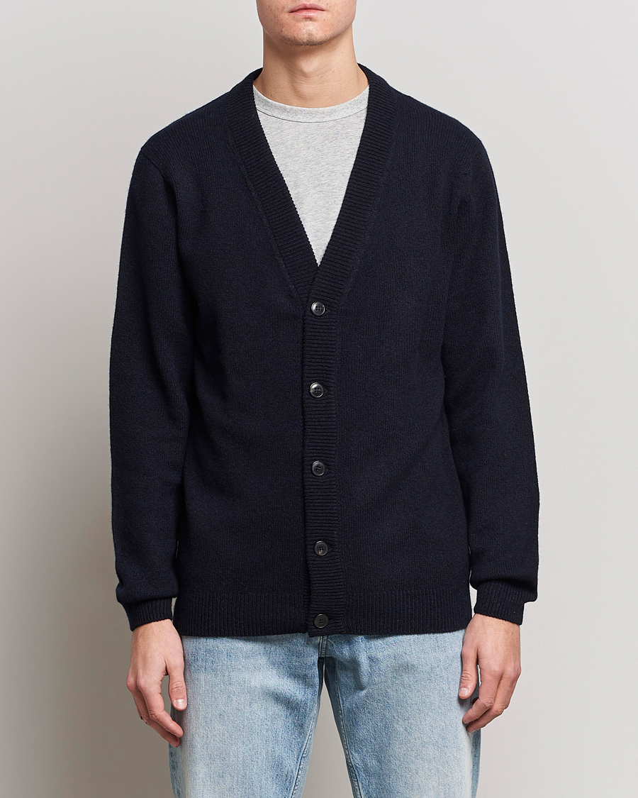 Herre | Cardigans | Sunspel | Lambswool Cardigan Dark Navy Mouline