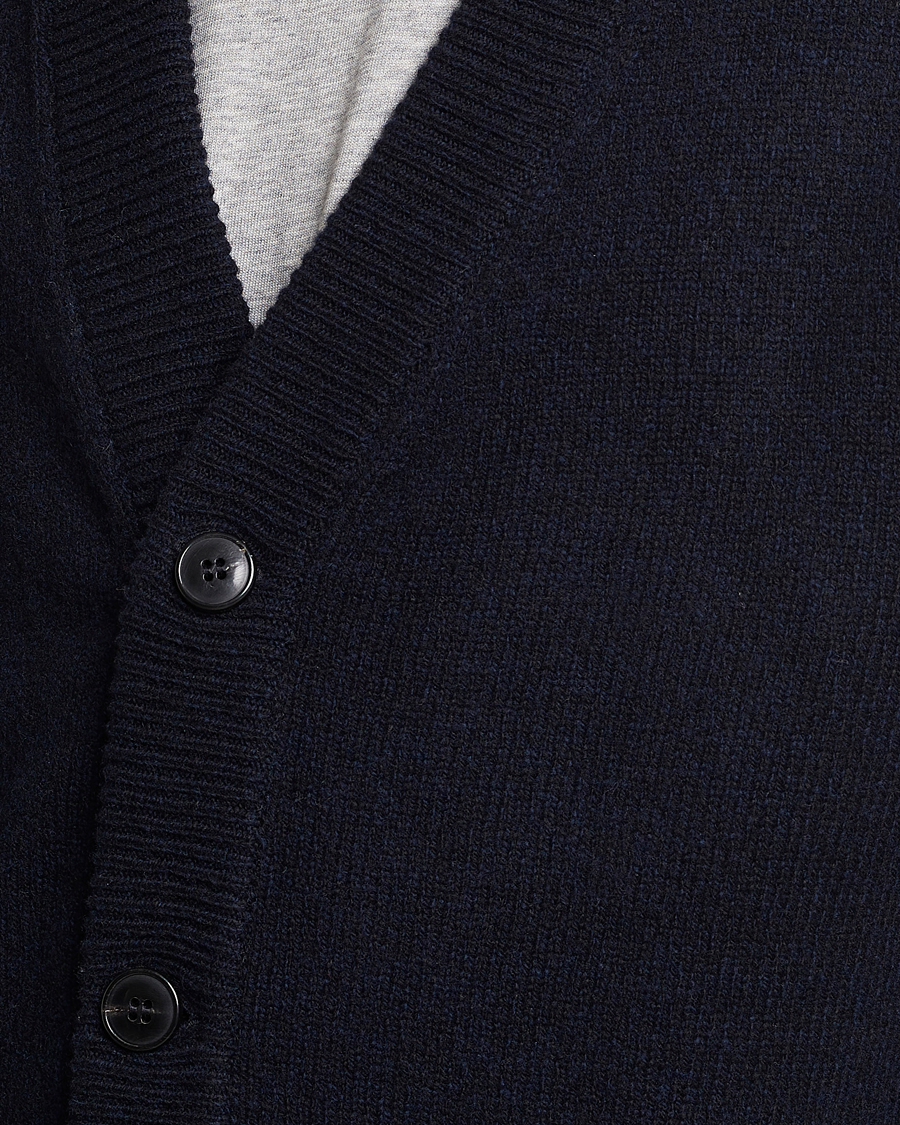 Herre | Gensere | Sunspel | Lambswool Cardigan Dark Navy Mouline