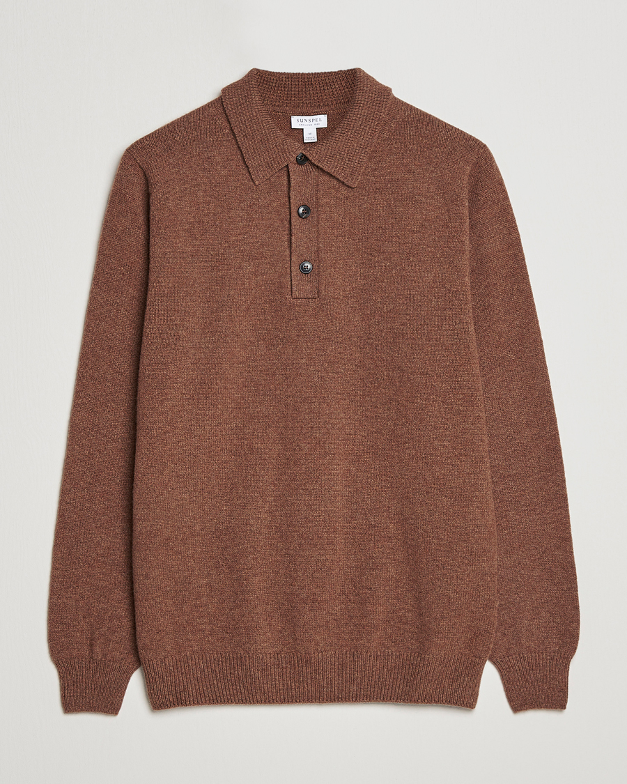 Herre | Gensere | Sunspel | Lambswool Poloshirt Pecan