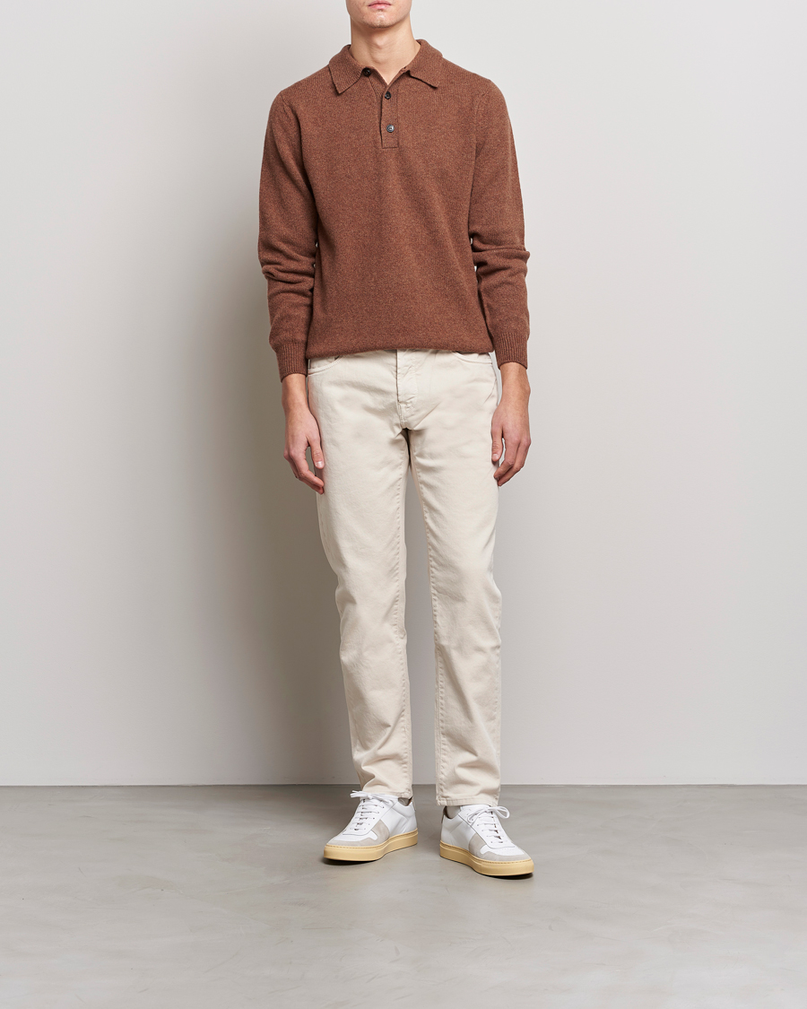 Herre | Gensere | Sunspel | Lambswool Poloshirt Pecan
