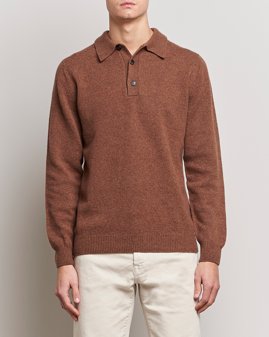Herre | Gensere | Sunspel | Lambswool Poloshirt Pecan