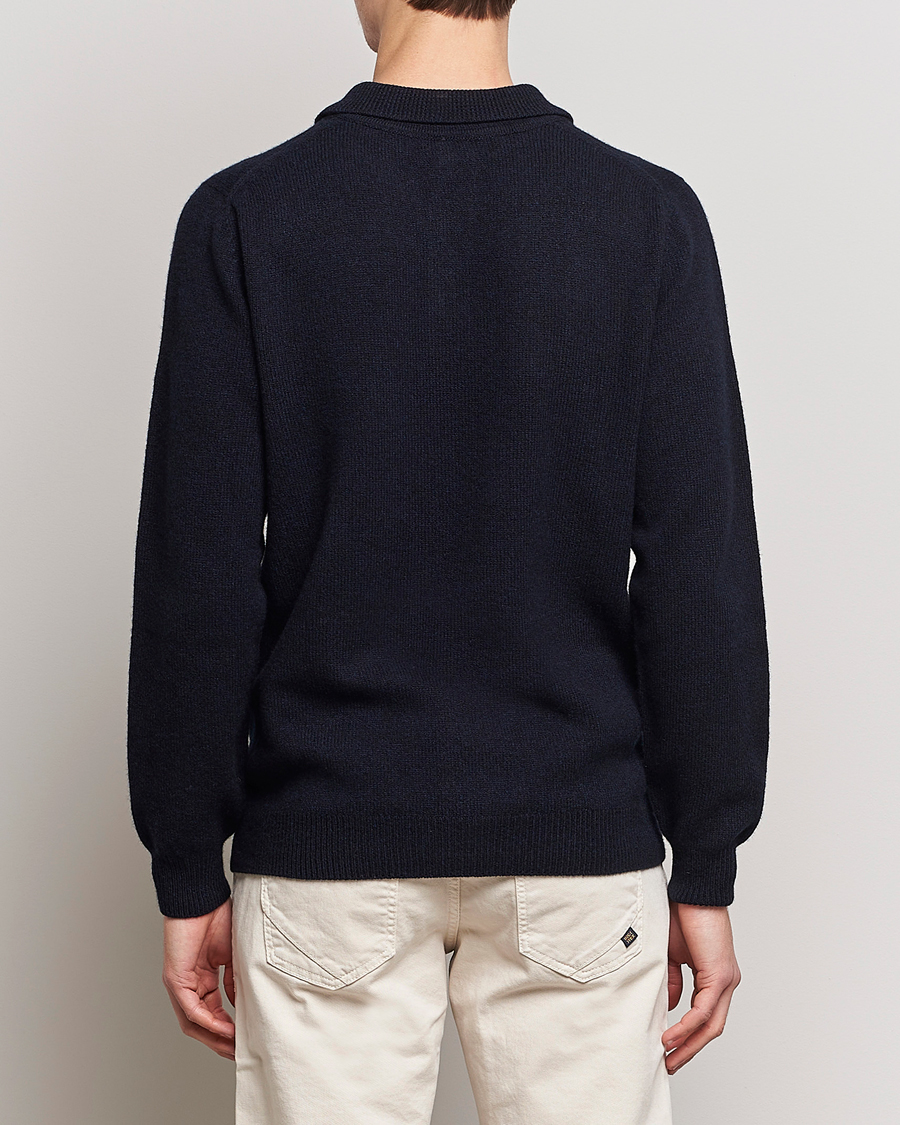 Herre | Gensere | Sunspel | Lambswool Poloshirt Dark Navy Mouline