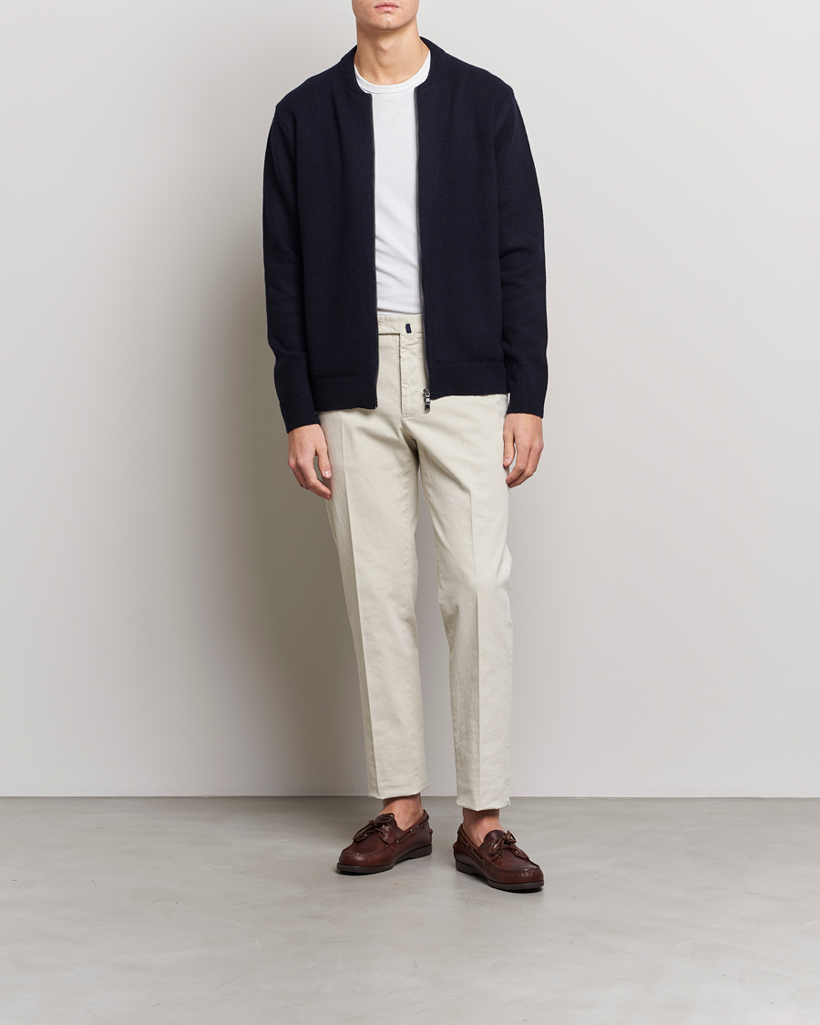 Herre | Jakker | Sunspel | Knitted Lambswool/Cashmere Bomber Jacket Navy