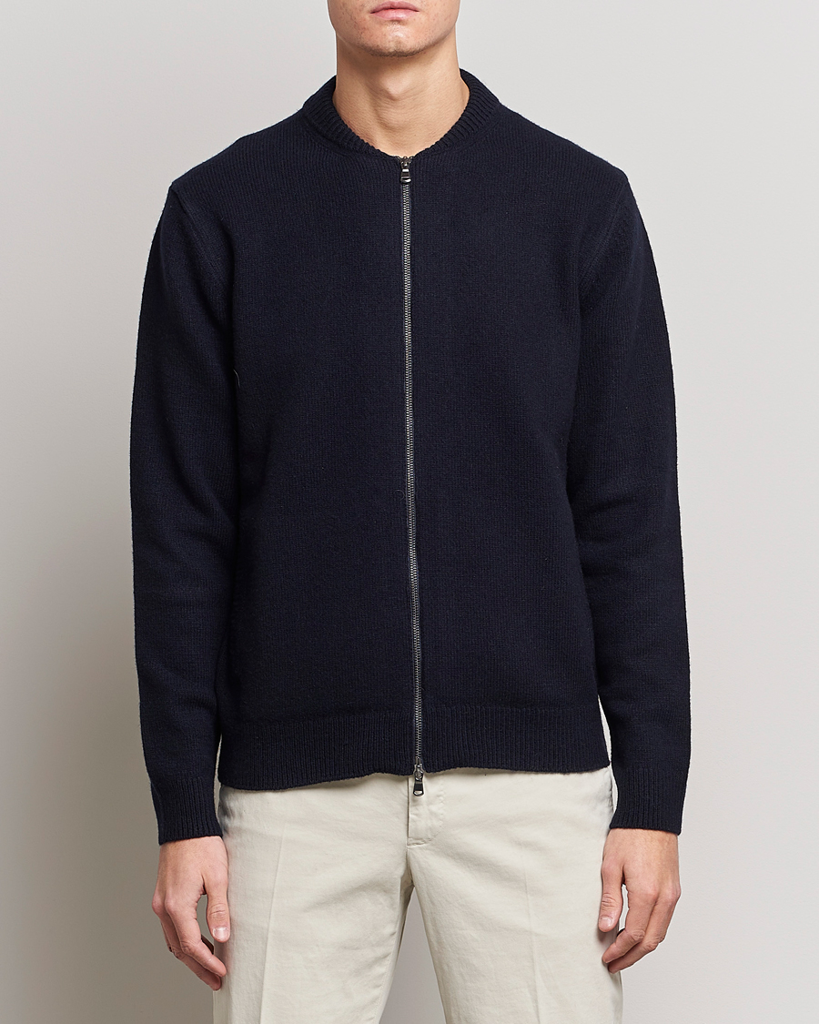Herre | Jakker | Sunspel | Knitted Lambswool/Cashmere Bomber Jacket Navy