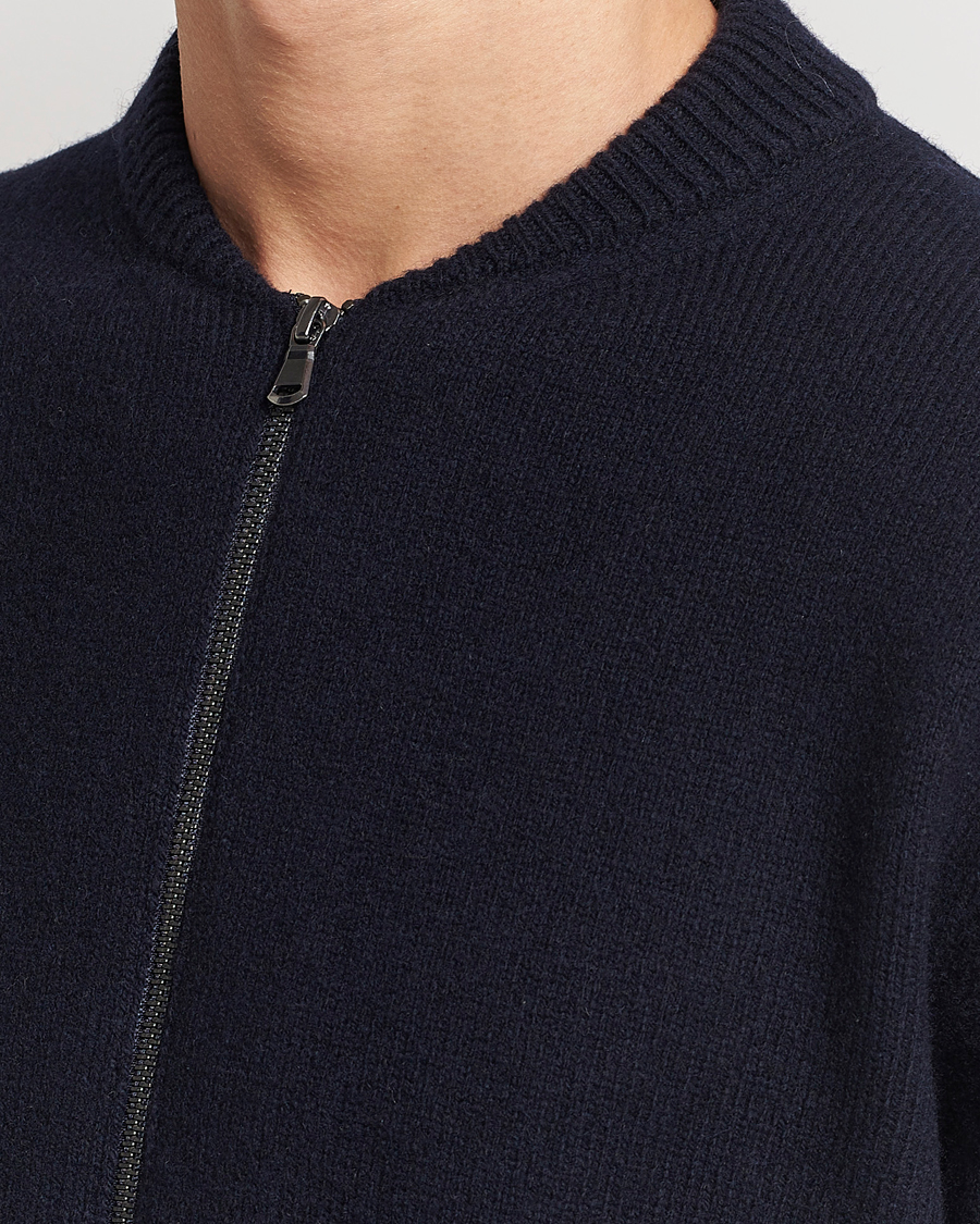 Herre | Jakker | Sunspel | Knitted Lambswool/Cashmere Bomber Jacket Navy