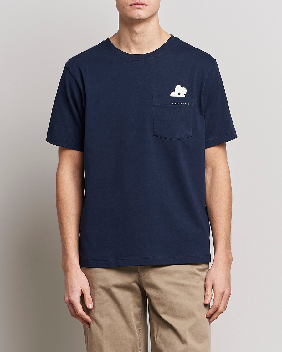 Herre | Lardini | Lardini | Fiore Tasca Printet Logo T-Shirt Navy