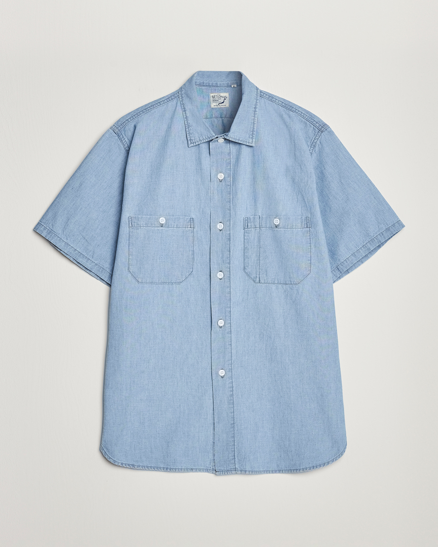 Herre | Skjorter | orSlow | Chambray Short Sleeve Work Shirt Light Blue