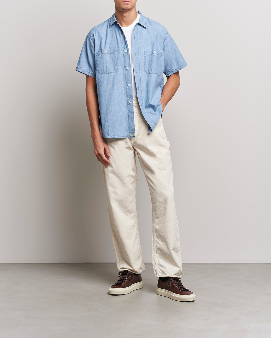 Herre | Skjorter | orSlow | Chambray Short Sleeve Work Shirt Light Blue