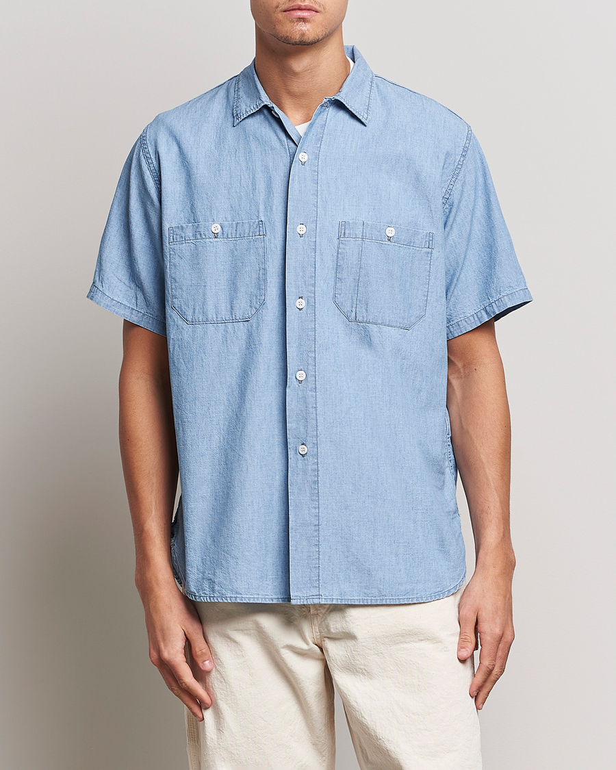 Herre | Skjorter | orSlow | Chambray Short Sleeve Work Shirt Light Blue