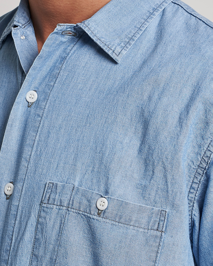 Herre | Skjorter | orSlow | Chambray Short Sleeve Work Shirt Light Blue