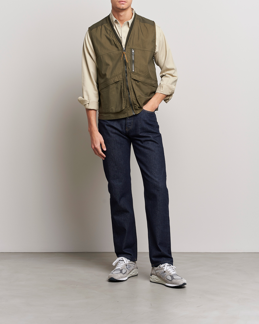 Herre | Vester | orSlow | Cotton Nylon Utility Vest Army Green
