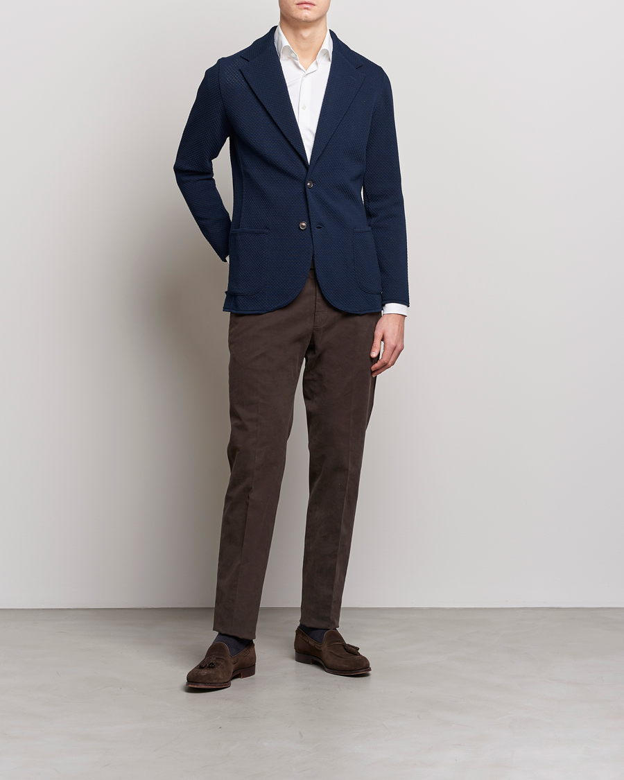 Herre | Dressjakker | Lardini | Knitted Structure Cotton Blazer Navy