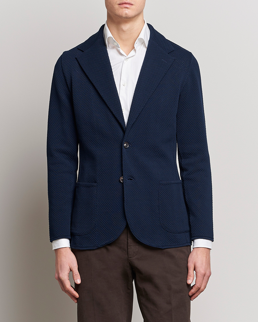 Herre | Dressjakker | Lardini | Knitted Structure Cotton Blazer Navy