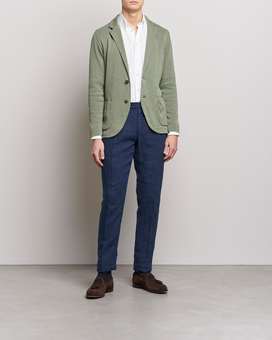 Herre | Dressjakker | Lardini | Knitted Cotton Blazer Soft Green