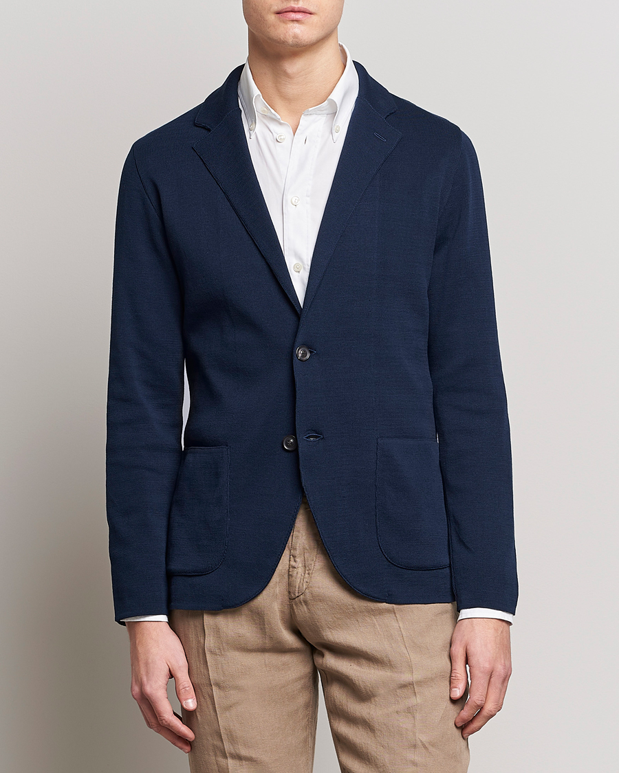 Herre | Strikkede blazere  | Lardini | Knitted Cotton Blazer Navy