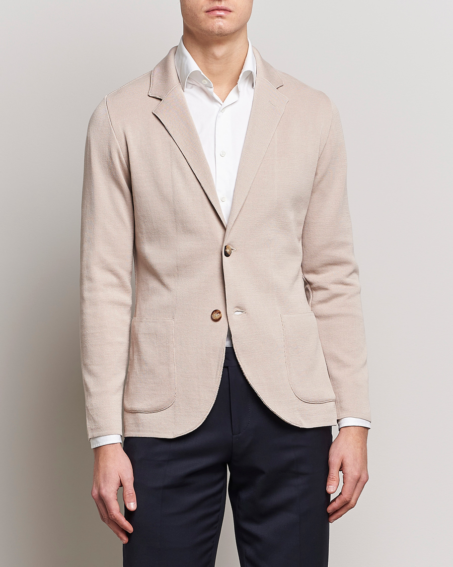 Herre | Dressjakker | Lardini | Knitted Cotton Blazer Beige