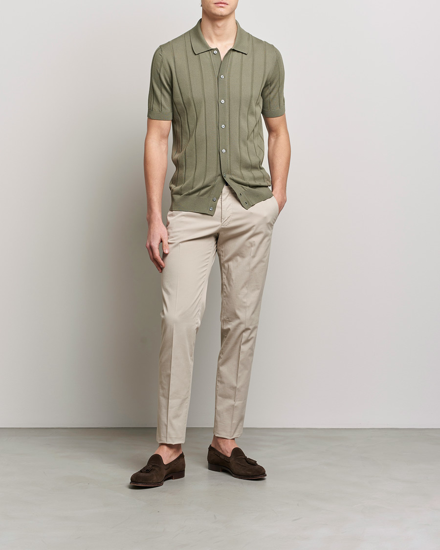 Herre | Skjorter | Lardini | Short Sleeve Knitted Cotton Crèpe Shirt Olive