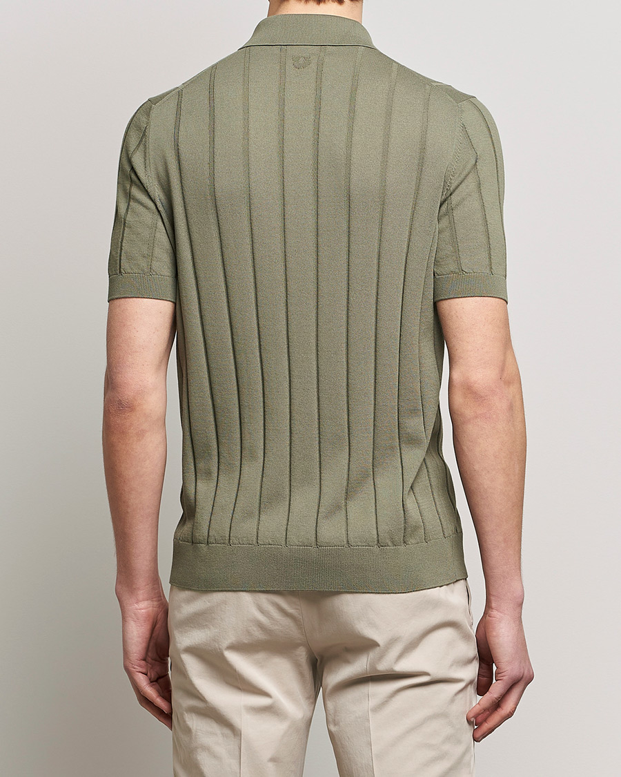 Herre | Skjorter | Lardini | Short Sleeve Knitted Cotton Crèpe Shirt Olive