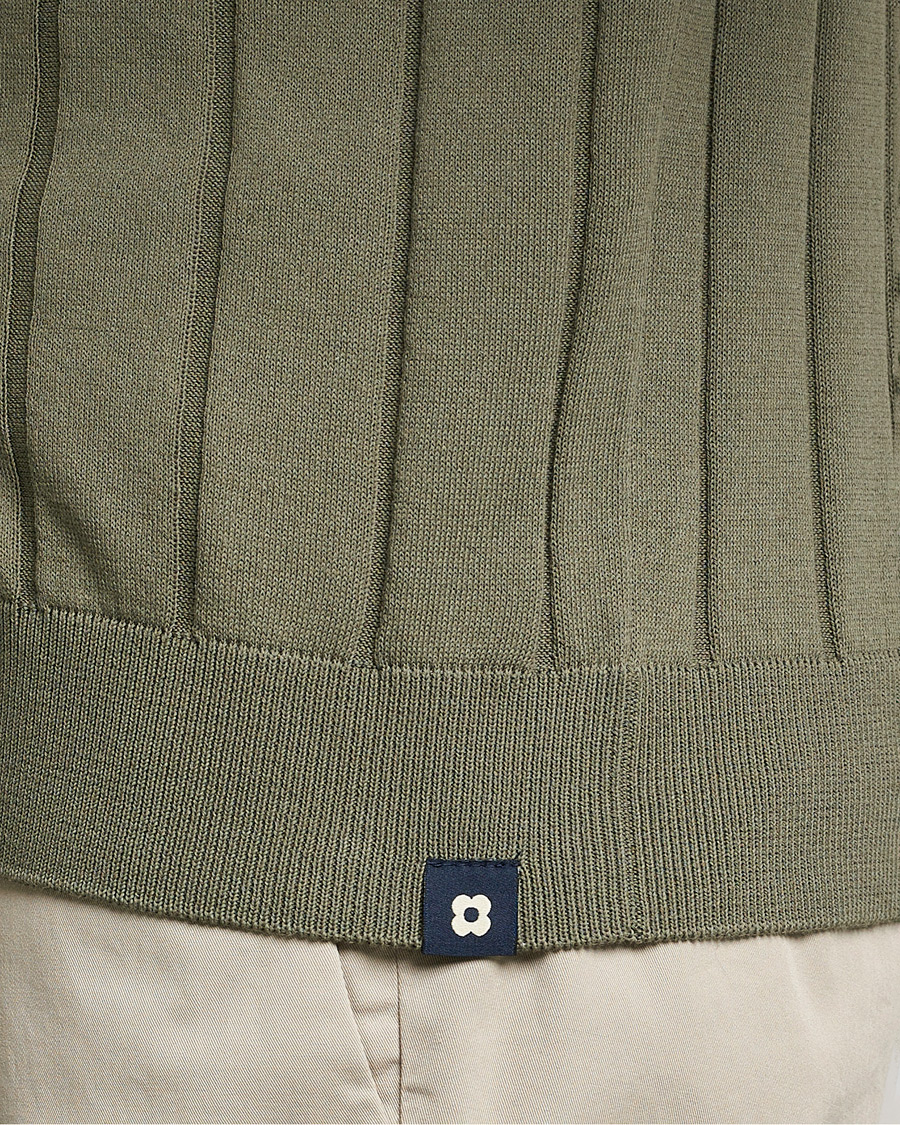 Herre | Skjorter | Lardini | Short Sleeve Knitted Cotton Crèpe Shirt Olive
