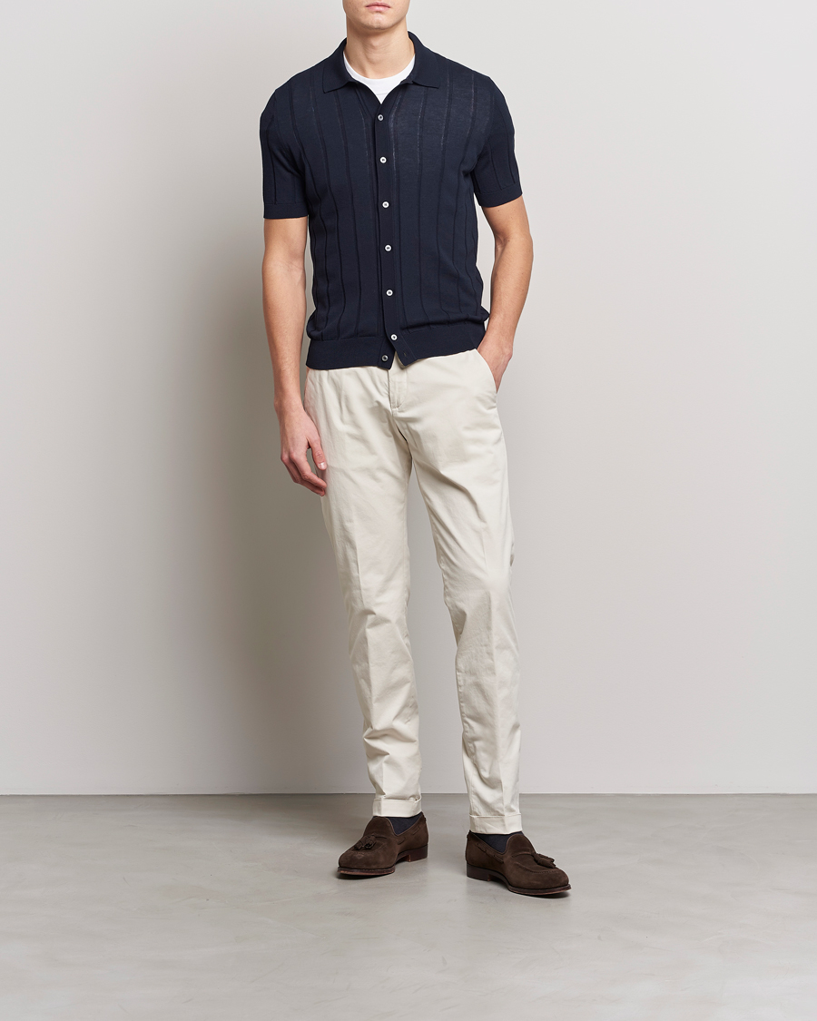 Herre | Skjorter | Lardini | Short Sleeve Knitted Cotton Crèpe Shirt Navy