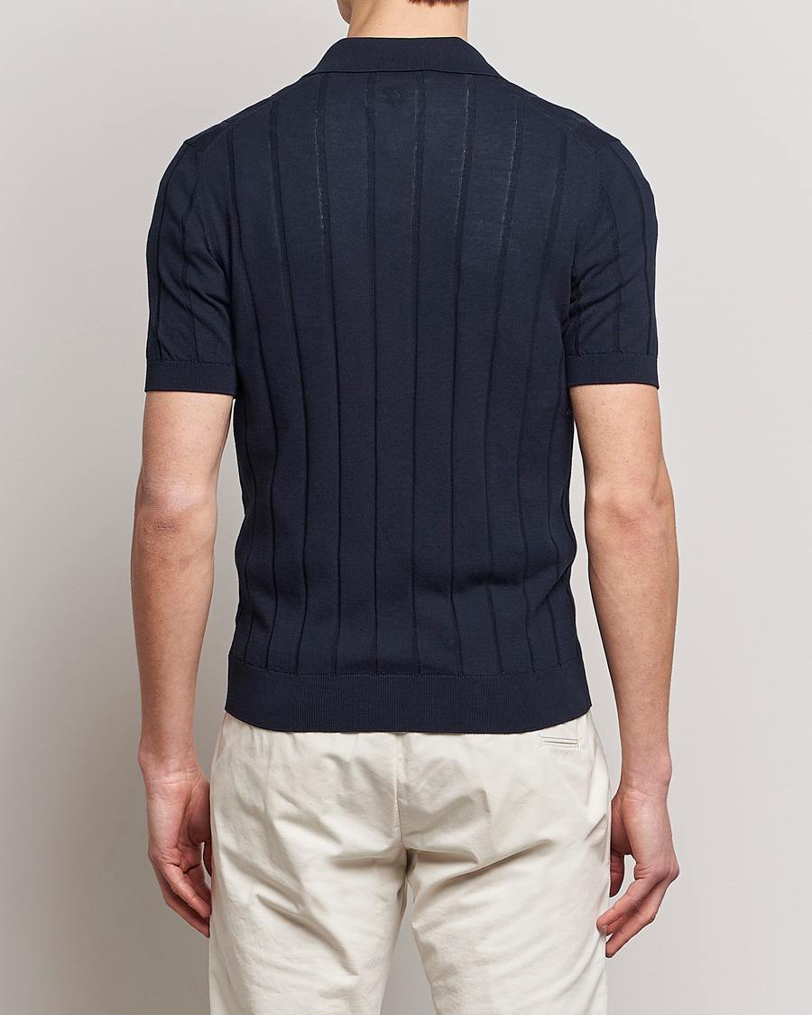 Herre | Skjorter | Lardini | Short Sleeve Knitted Cotton Crèpe Shirt Navy