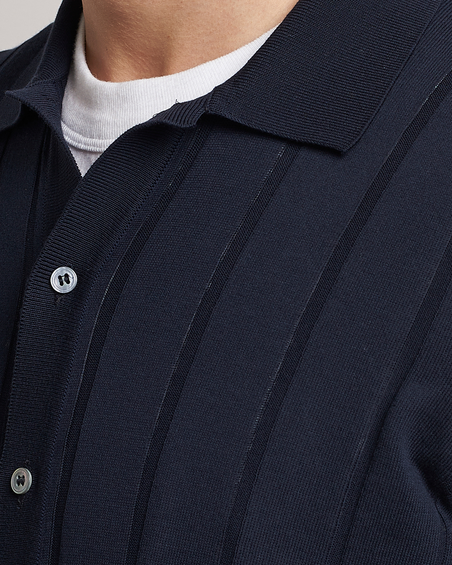 Herre | Skjorter | Lardini | Short Sleeve Knitted Cotton Crèpe Shirt Navy