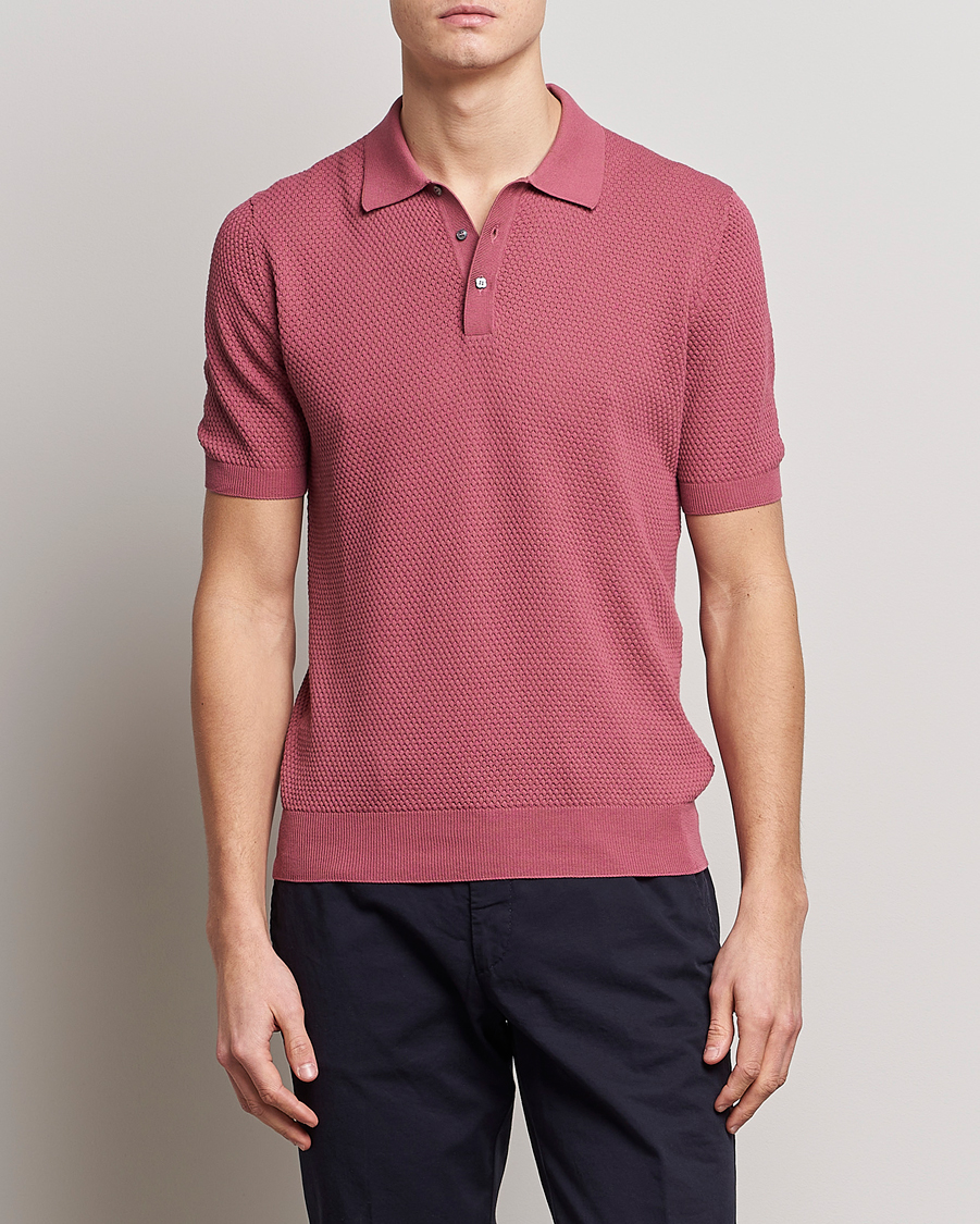 Herre | Italian Department | Lardini | Short Sleeve Knitted Structure Cotton Polo Soft Pink