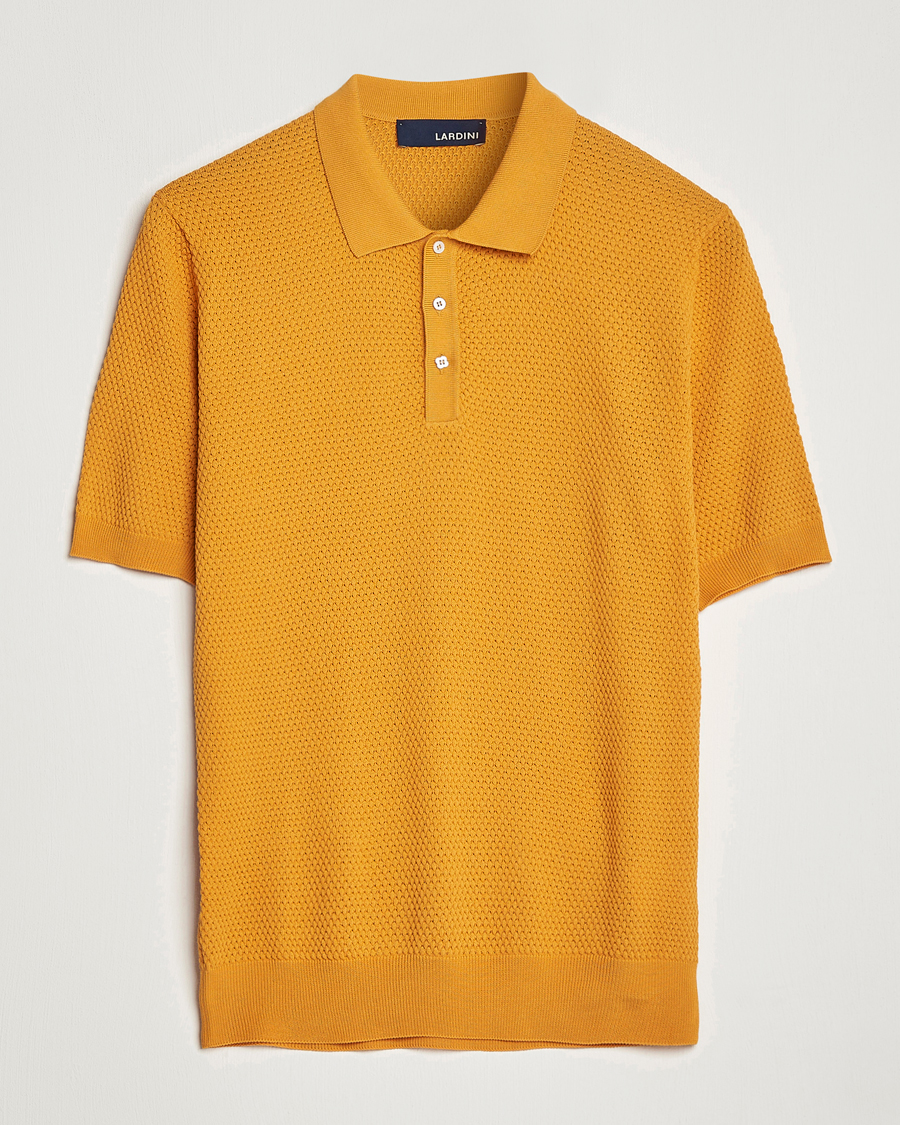 Herre | Pikéer | Lardini | Short Sleeve Knitted Structure Cotton Polo Orange