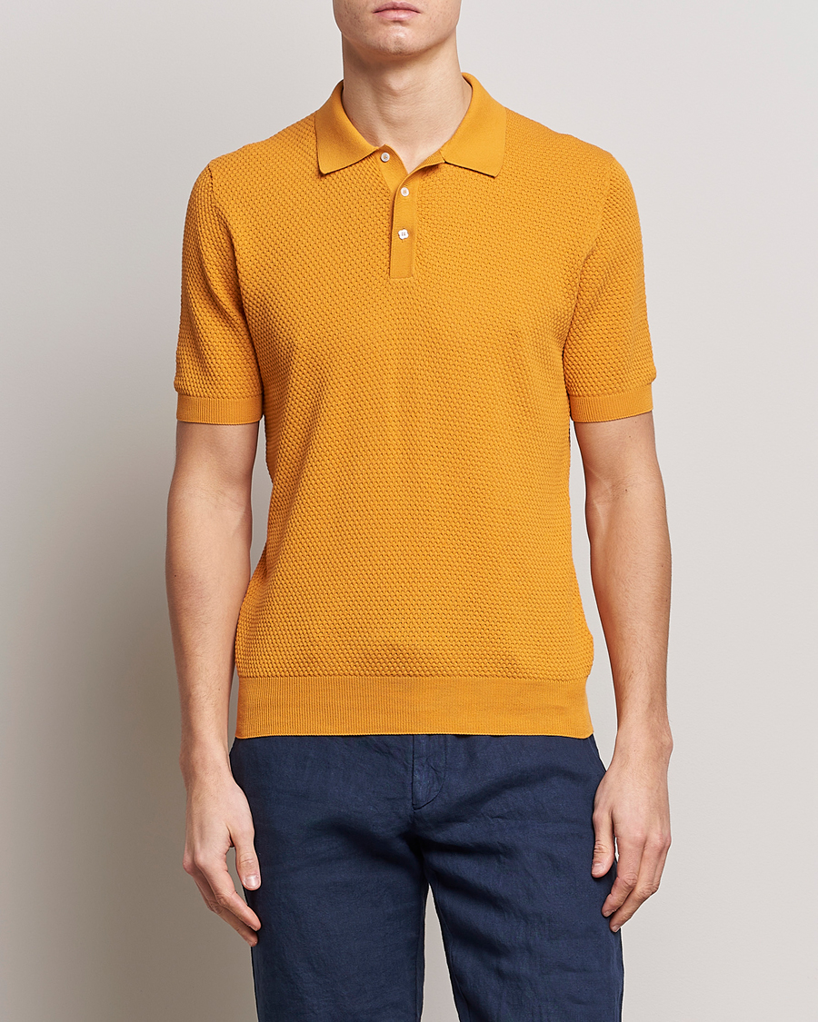Herre | Pikéer | Lardini | Short Sleeve Knitted Structure Cotton Polo Orange