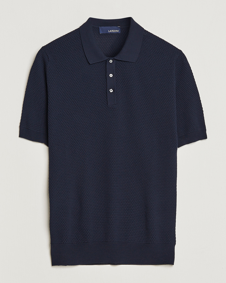 Herre | Pikéer | Lardini | Short Sleeve Knitted Structure Cotton Polo Navy