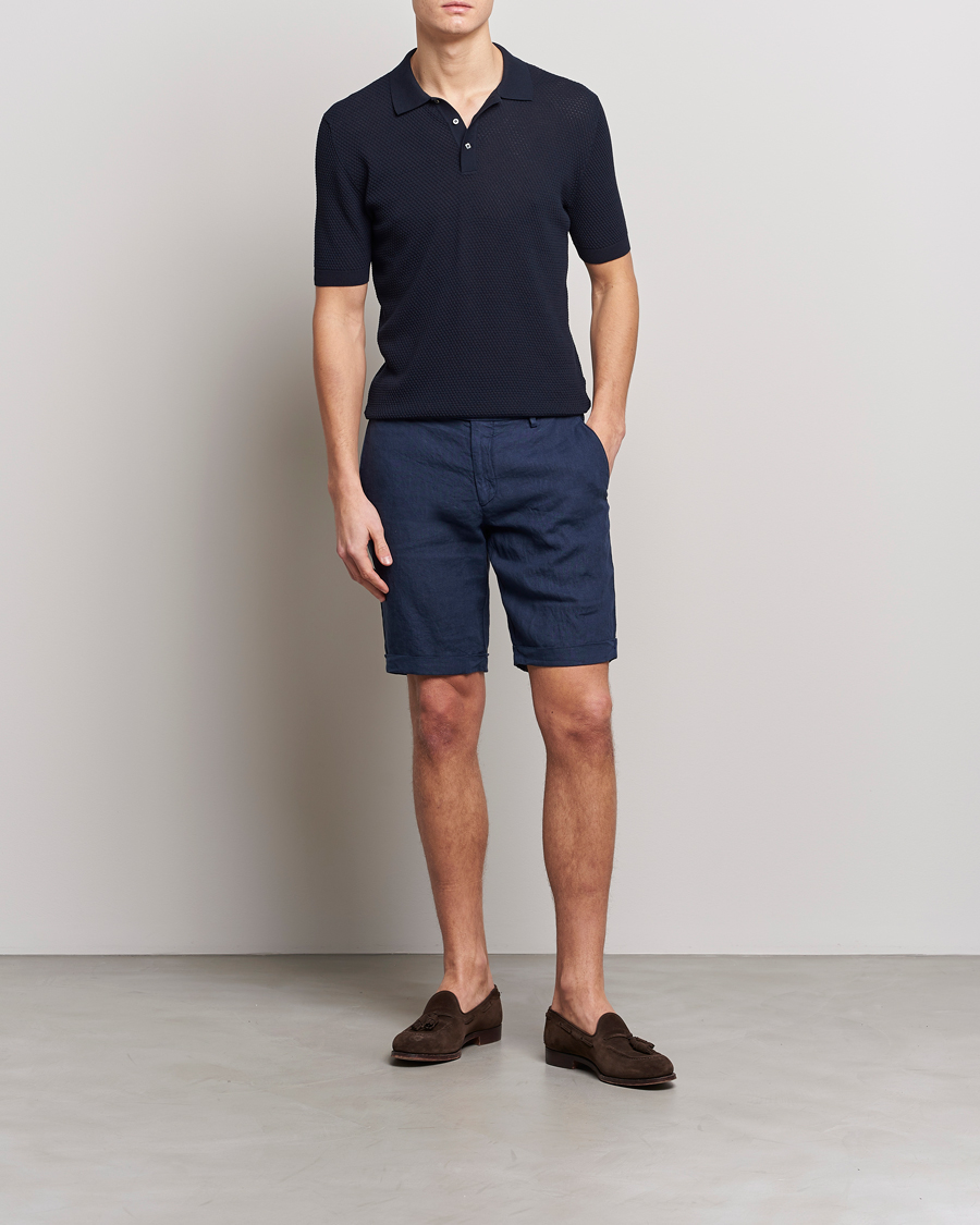 Herre | Pikéer | Lardini | Short Sleeve Knitted Structure Cotton Polo Navy