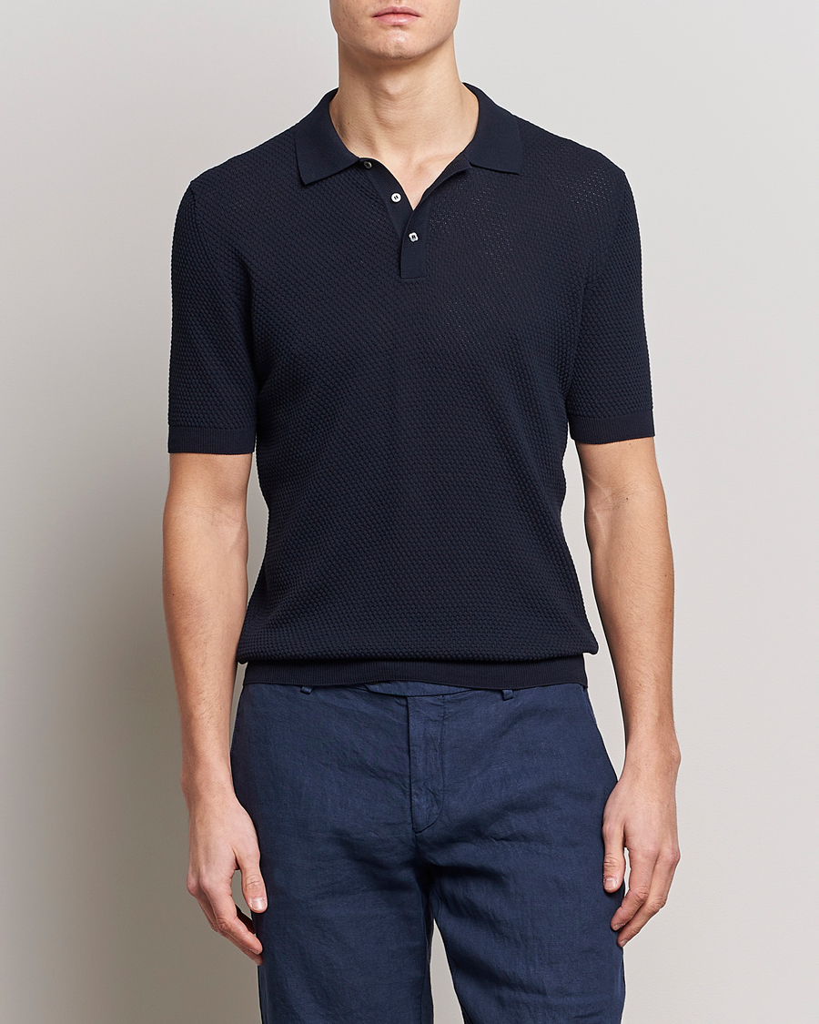 Herre |  | Lardini | Short Sleeve Knitted Structure Cotton Polo Navy