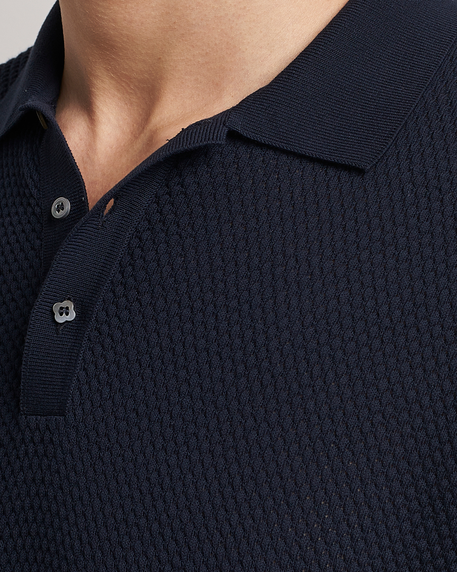 Herre | Pikéer | Lardini | Short Sleeve Knitted Structure Cotton Polo Navy