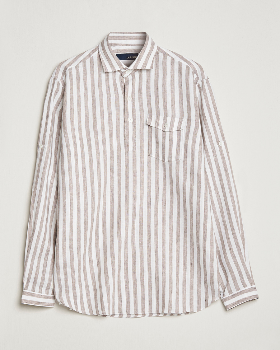 Herre | Skjorter | Lardini | Relaxed Striped Linen Popover Shirt Brown/White