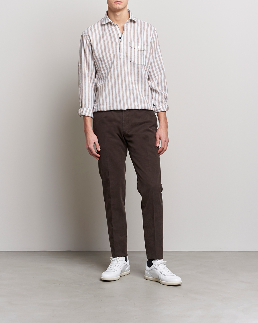 Herre | Skjorter | Lardini | Relaxed Striped Linen Popover Shirt Brown/White