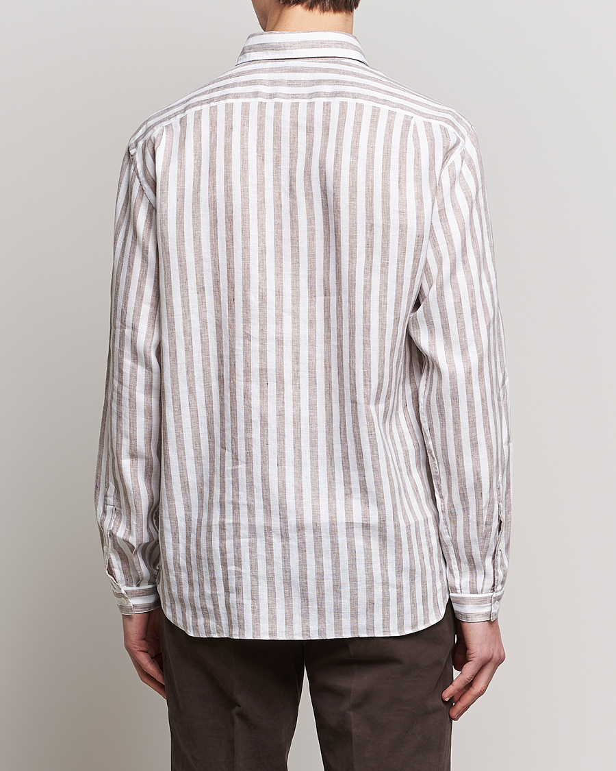 Herre | Skjorter | Lardini | Relaxed Striped Linen Popover Shirt Brown/White