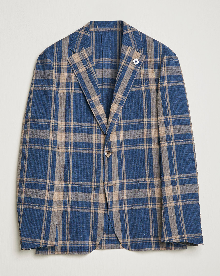Herre | Dressjakker | Lardini | Cotton/Linen Melange Seersucker Blazer Navy