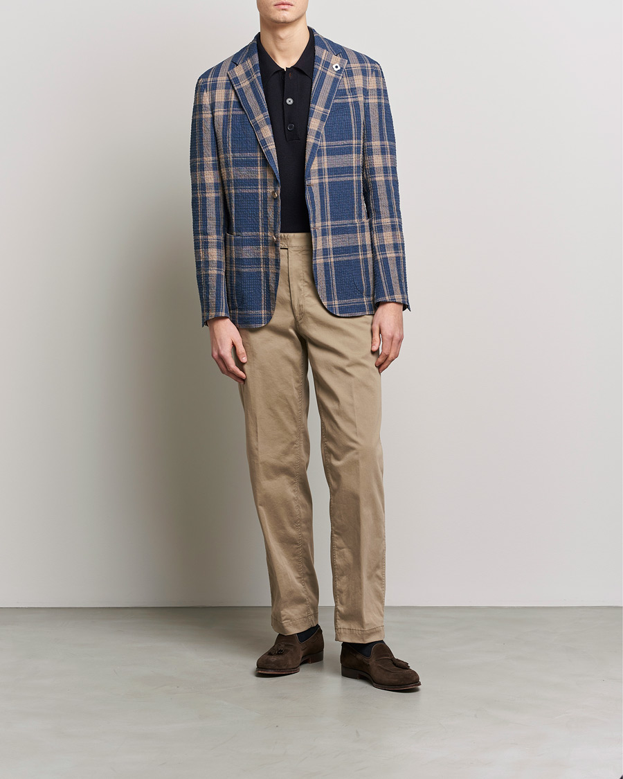 Herre | Dressjakker | Lardini | Cotton/Linen Melange Seersucker Blazer Navy