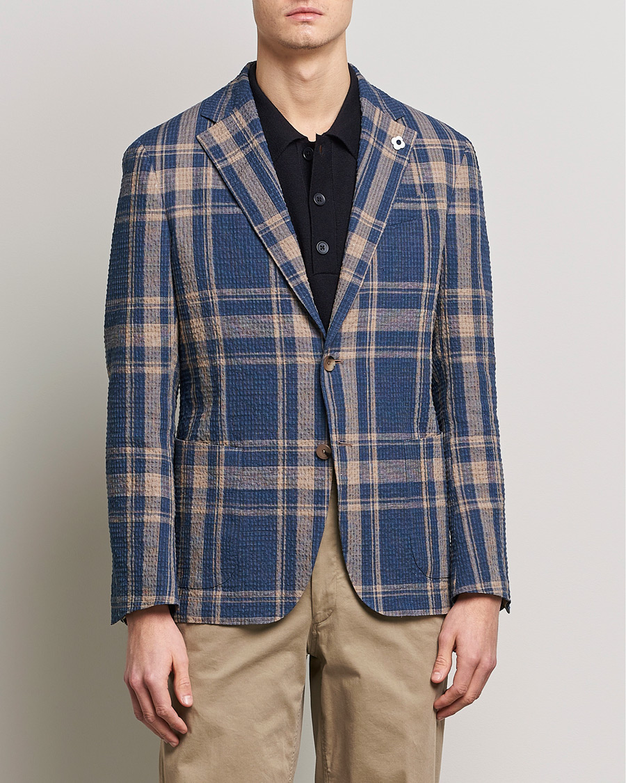 Herre | Dressjakker | Lardini | Cotton/Linen Melange Seersucker Blazer Navy
